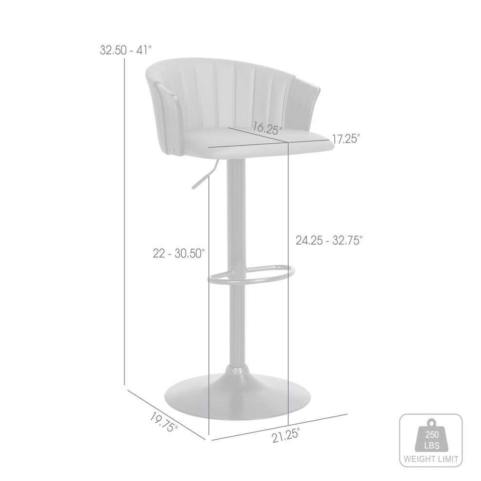 Lydia Adjustable Black Wood Bar Stool in Grey Faux Leather with Black Metal By Armen Living | Bar Stools | Modishstore - 9