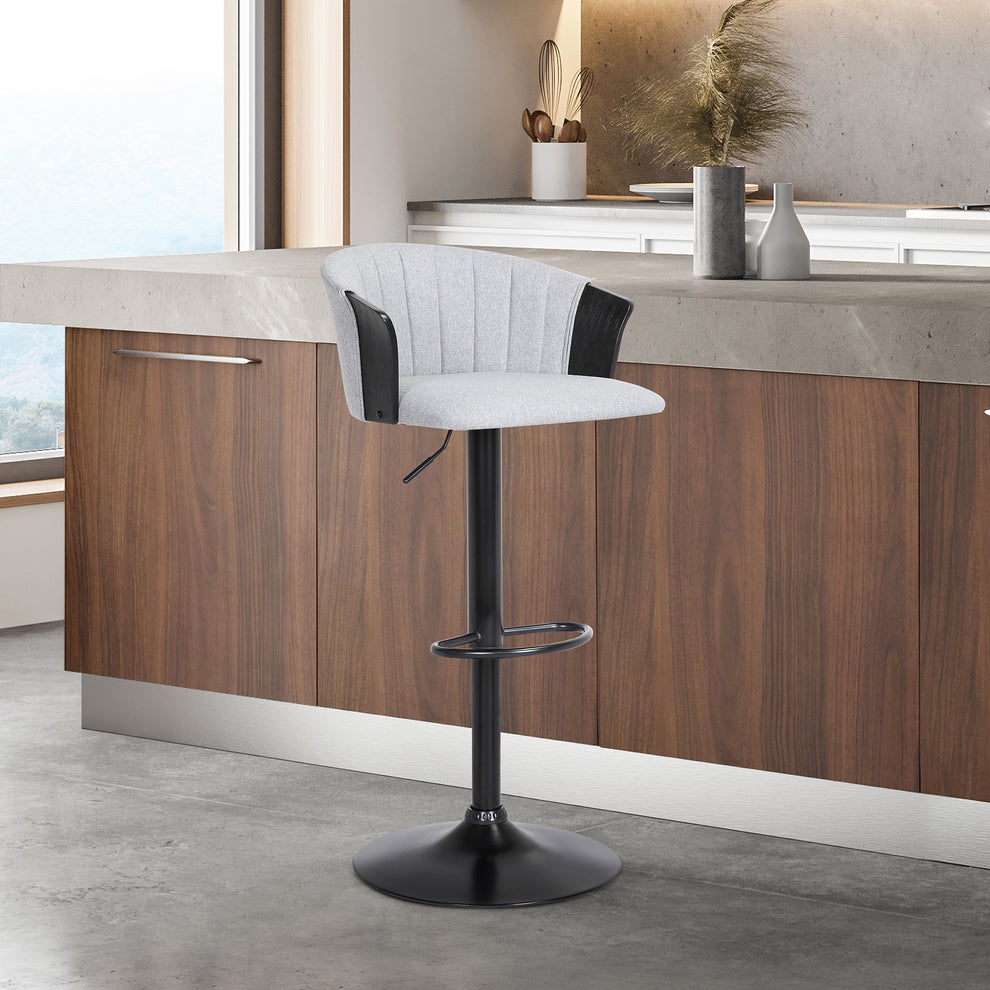 Lydia Adjustable Black Wood Bar Stool in Grey Faux Leather with Black Metal By Armen Living | Bar Stools | Modishstore - 11