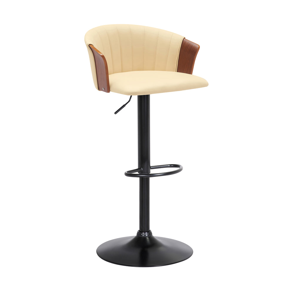 Lydia Adjustable Walnut Wood Bar Stool in Cream Faux Leather with Black Metal By Armen Living | Bar Stools | Modishstore - 2