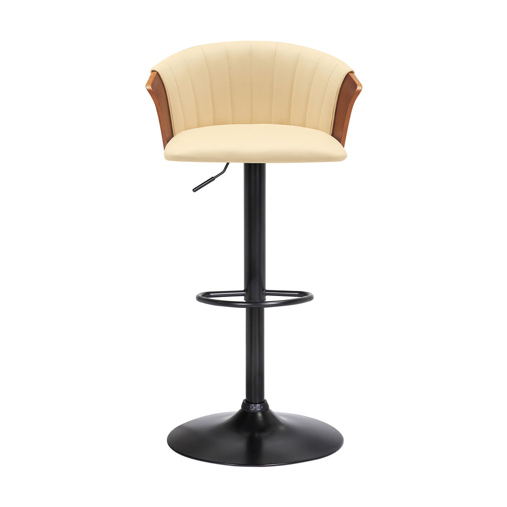 Lydia Adjustable Walnut Wood Bar Stool in Cream Faux Leather with Black Metal By Armen Living | Bar Stools | Modishstore - 3