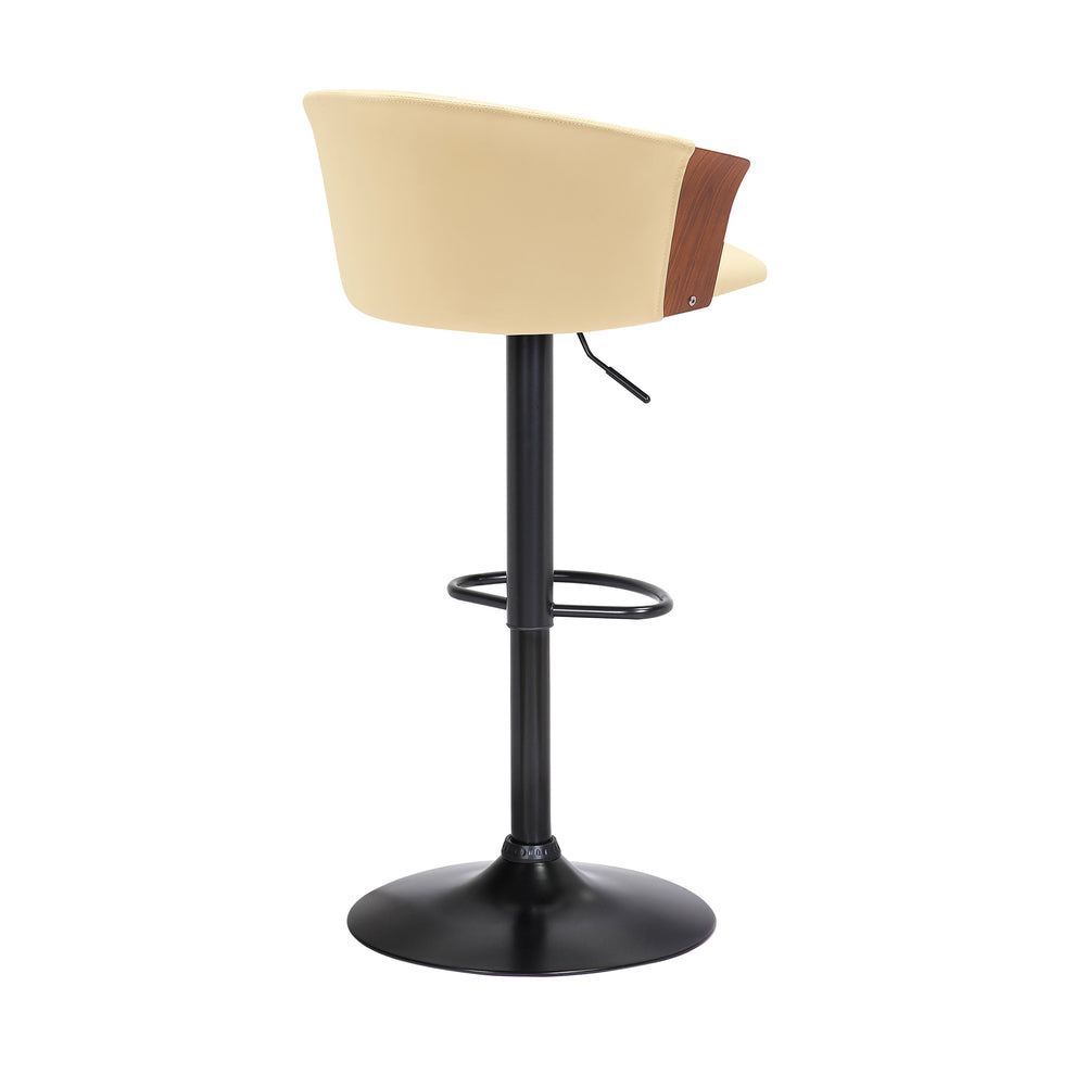 Lydia Adjustable Walnut Wood Bar Stool in Cream Faux Leather with Black Metal By Armen Living | Bar Stools | Modishstore - 4
