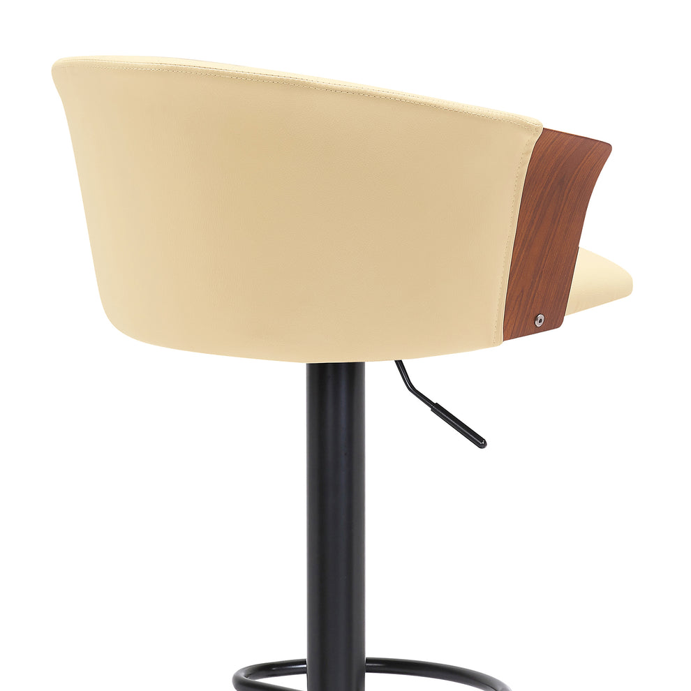 Lydia Adjustable Walnut Wood Bar Stool in Cream Faux Leather with Black Metal By Armen Living | Bar Stools | Modishstore - 5