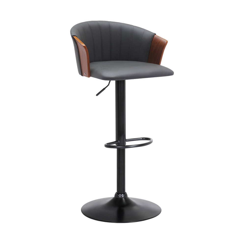 Lydia Adjustable Walnut Wood Bar Stool in Cream Faux Leather with Black Metal By Armen Living | Bar Stools | Modishstore - 10