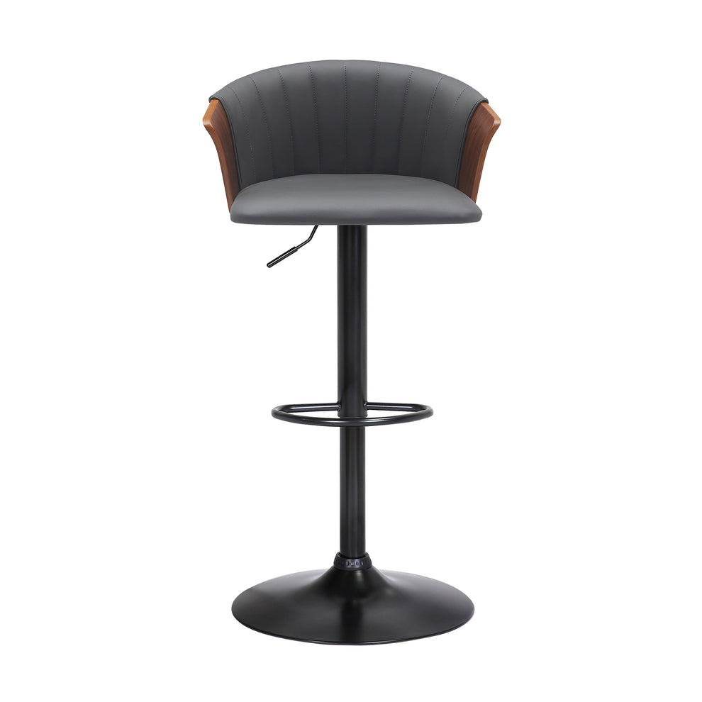 Lydia Adjustable Walnut Wood Bar Stool in Cream Faux Leather with Black Metal By Armen Living | Bar Stools | Modishstore - 11