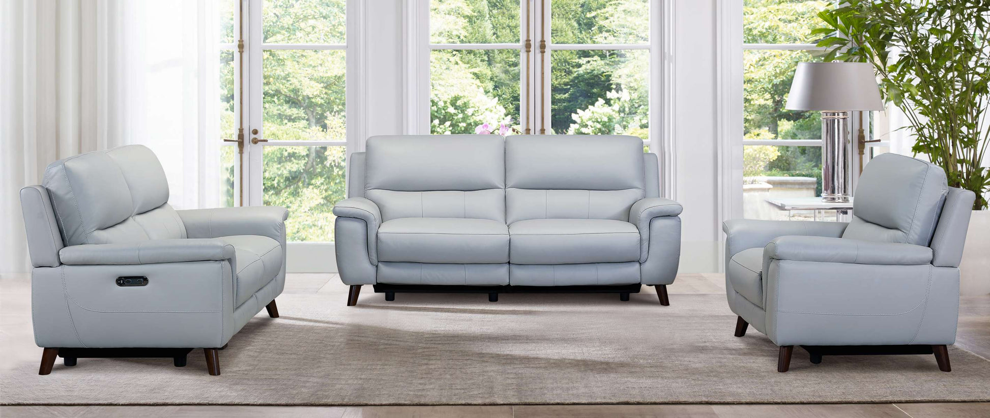 Lizette Contemporary Loveseat in Dark Brown Wood Finish and Dove Gray Genuine Leather By Armen Living | Loveseats | Modishstore