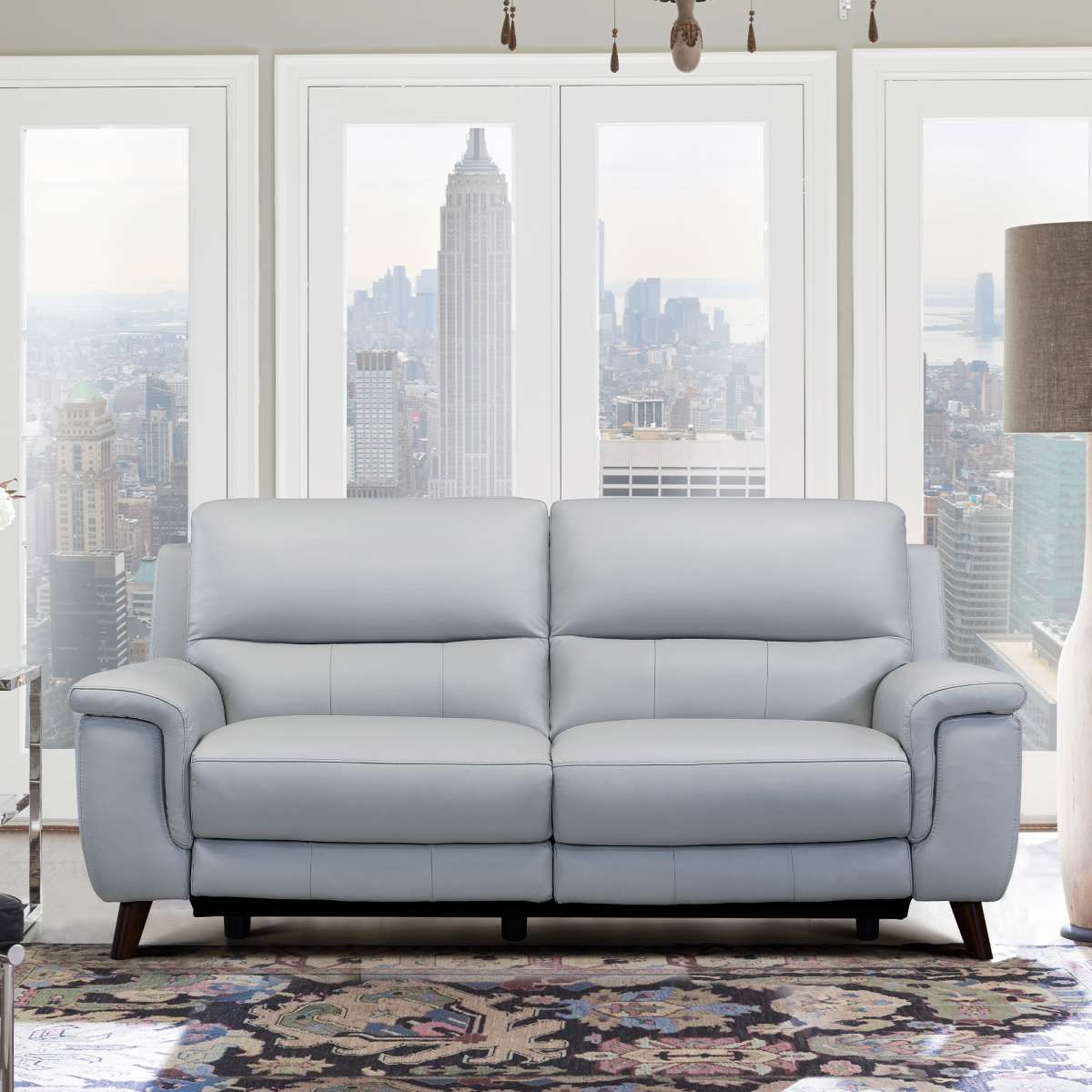 Lizette Contemporary Sofa in Dark Brown Wood Finish and Dove Gray Genuine Leather By Armen Living | Sofas | Modishstore
