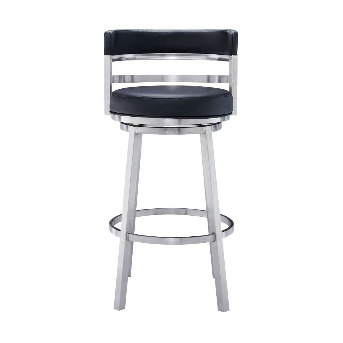 Madrid 26" Counter Height Swivel Black Faux Leather and Brushed Stainless Steel Bar Stool By Armen Living | Bar Stools |  Modishstore  - 3