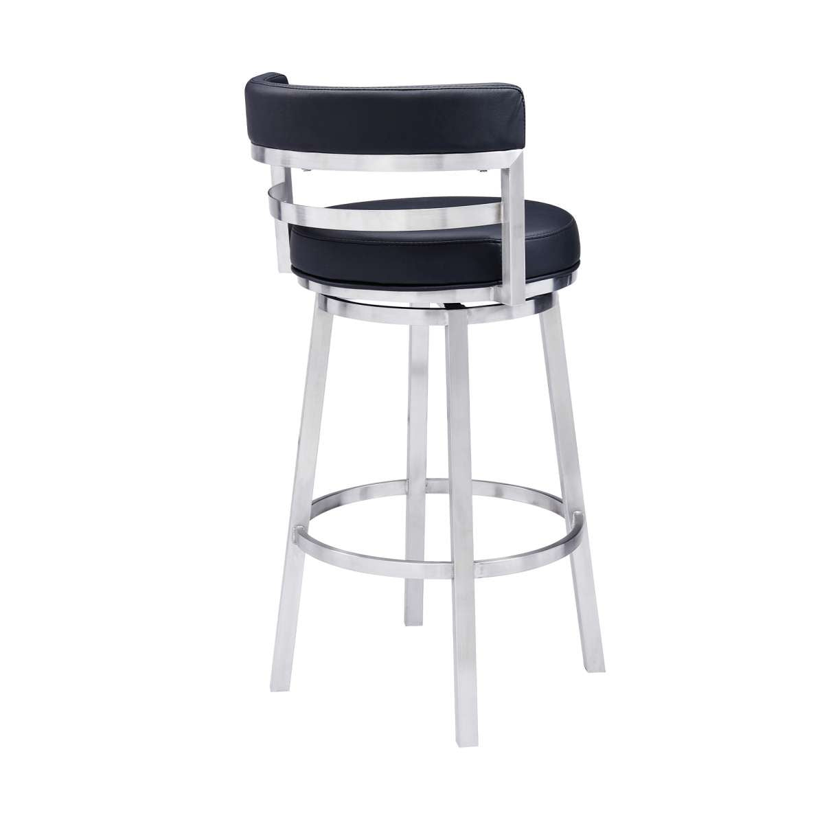 Madrid 26" Counter Height Swivel Black Faux Leather and Brushed Stainless Steel Bar Stool By Armen Living | Bar Stools |  Modishstore  - 4