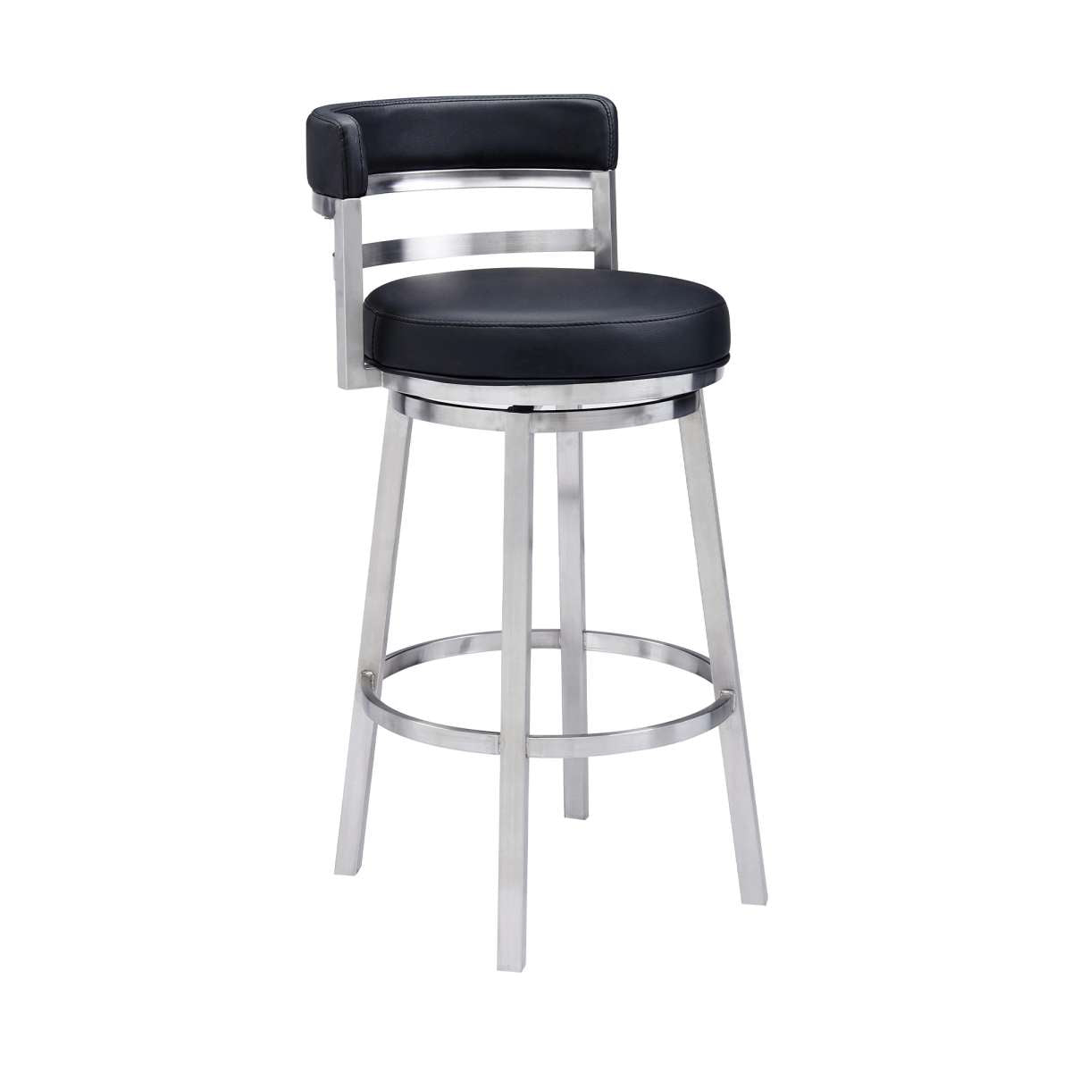 Madrid 26" Counter Height Swivel Black Faux Leather and Brushed Stainless Steel Bar Stool By Armen Living | Bar Stools |  Modishstore  - 2