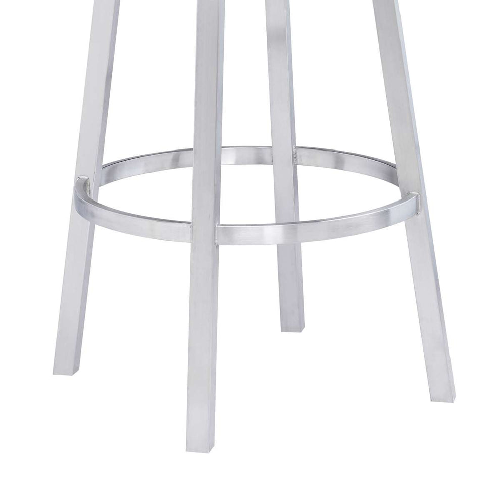 Madrid 26" Counter Height Swivel Grey Faux Leather and Brushed Stainless Steel Bar Stool By Armen Living | Bar Stools |  Modishstore  - 7