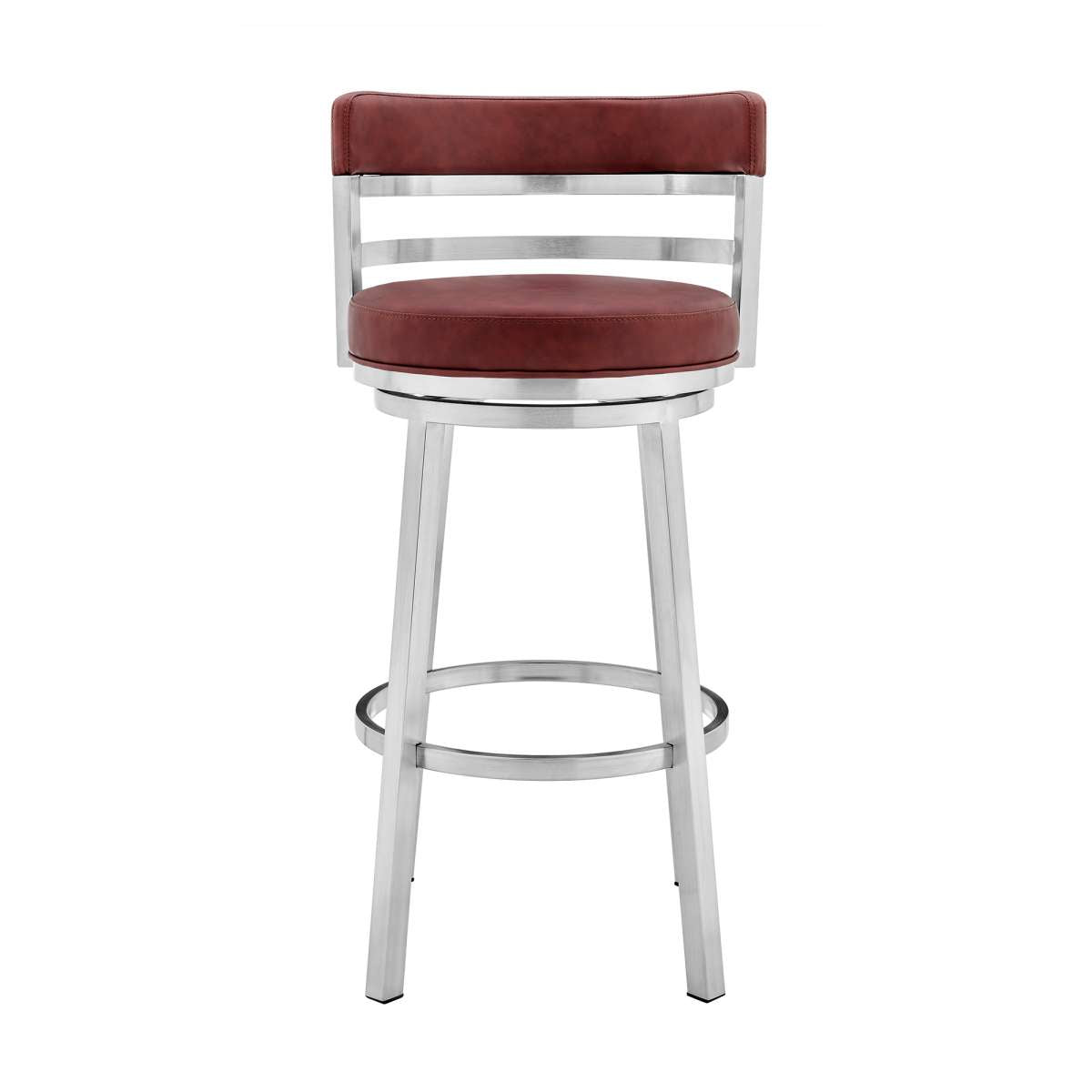 Madrid 26" Counter Height Swivel Red Faux Leather and Brushed Stainless Steel Bar Stool By Armen Living | Bar Stools | Modishstore - 3
