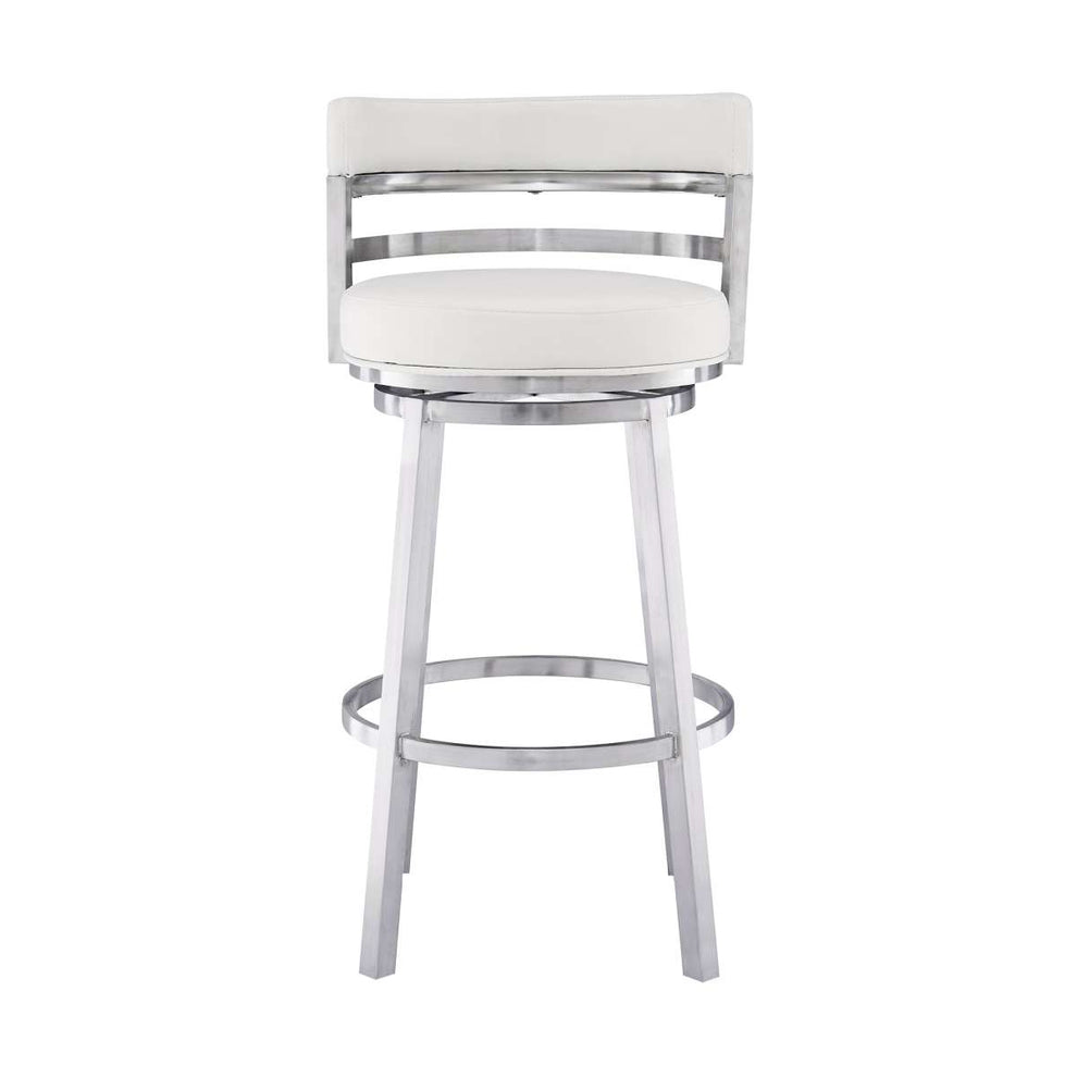 Madrid 30" Bar Height Swivel White Faux Leather and Brushed Stainless Steel Bar Stool By Armen Living | Bar Stools | Modishstore - 3