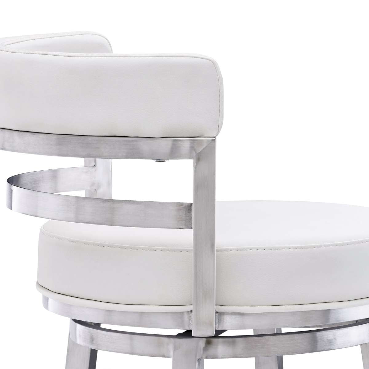 Madrid 30" Bar Height Swivel White Faux Leather and Brushed Stainless Steel Bar Stool By Armen Living | Bar Stools | Modishstore - 5
