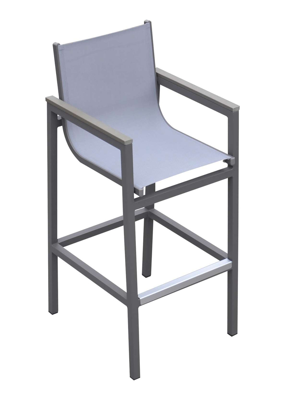 Marina Outdoor Patio Barstool in Grey Powder Coated Finish with Grey Sling Textilene and Grey Wood Accent Arms By Armen Living | Bar Stools |  Modishstore  - 2