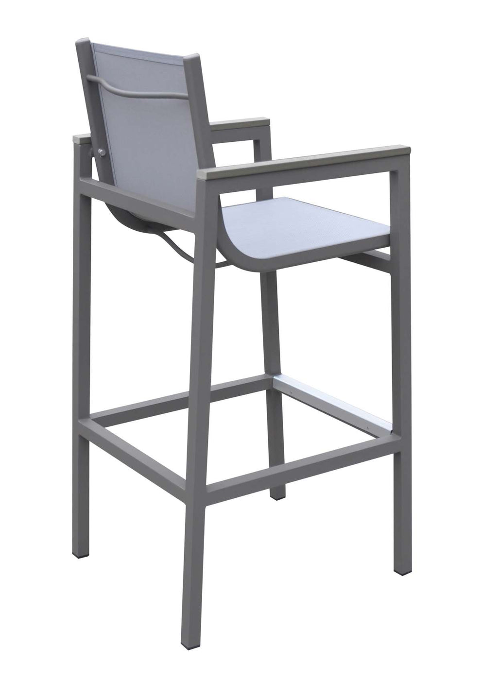 Marina Outdoor Patio Barstool in Grey Powder Coated Finish with Grey Sling Textilene and Grey Wood Accent Arms By Armen Living | Bar Stools |  Modishstore  - 4