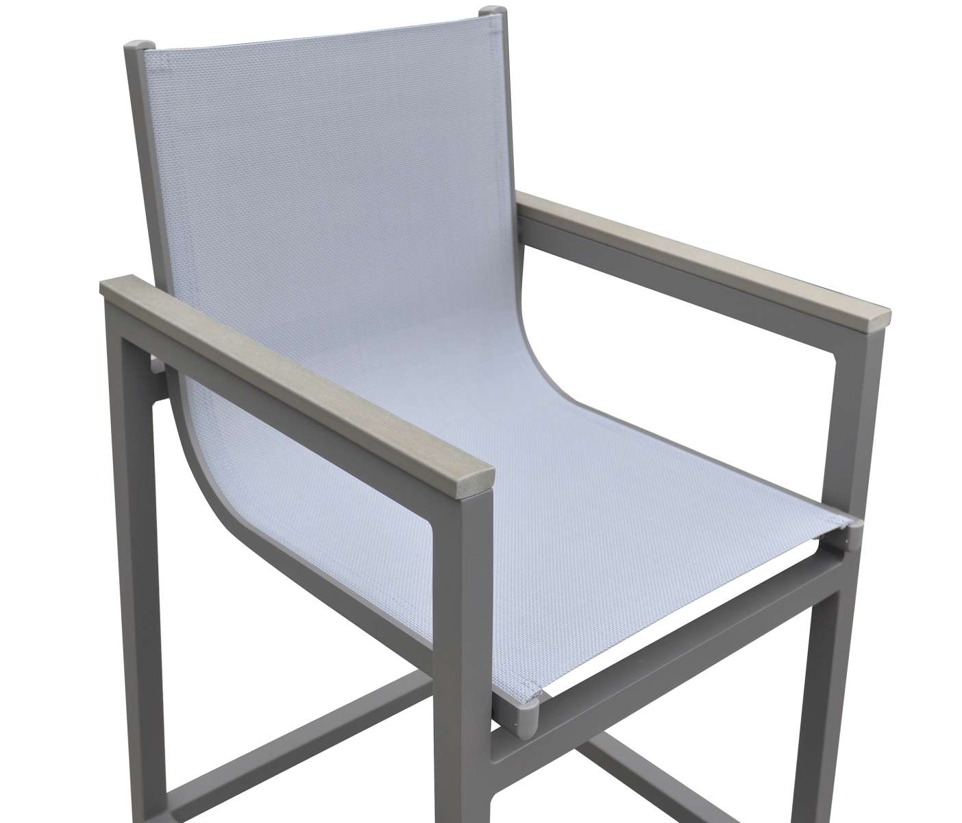 Marina Outdoor Patio Barstool in Grey Powder Coated Finish with Grey Sling Textilene and Grey Wood Accent Arms By Armen Living | Bar Stools |  Modishstore  - 5