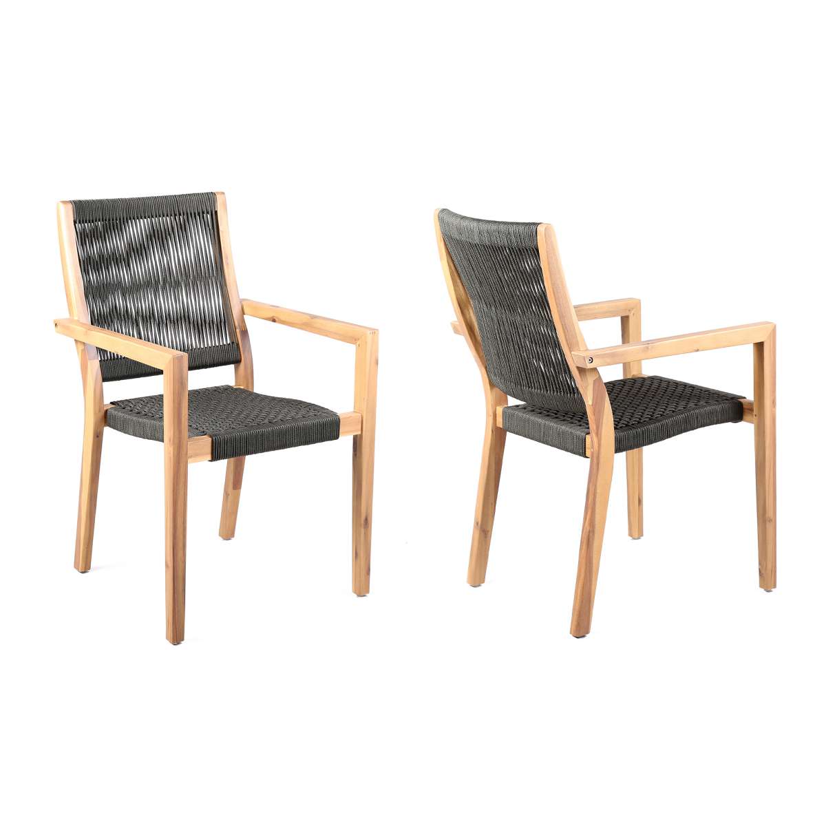 Madsen Outdoor Eucalyptus Wood and Charcoal Rope Dining Chairs with Teak Finish - Set of 2 By Armen Living | Outdoor Chairs |  Modishstore  - 4