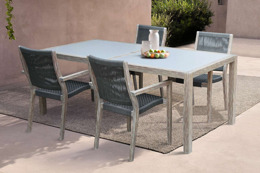 Madsen Outdoor Eucalyptus Wood and Charcoal Rope Dining Chairs with Teak Finish - Set of 2 By Armen Living | Outdoor Chairs |  Modishstore  - 5