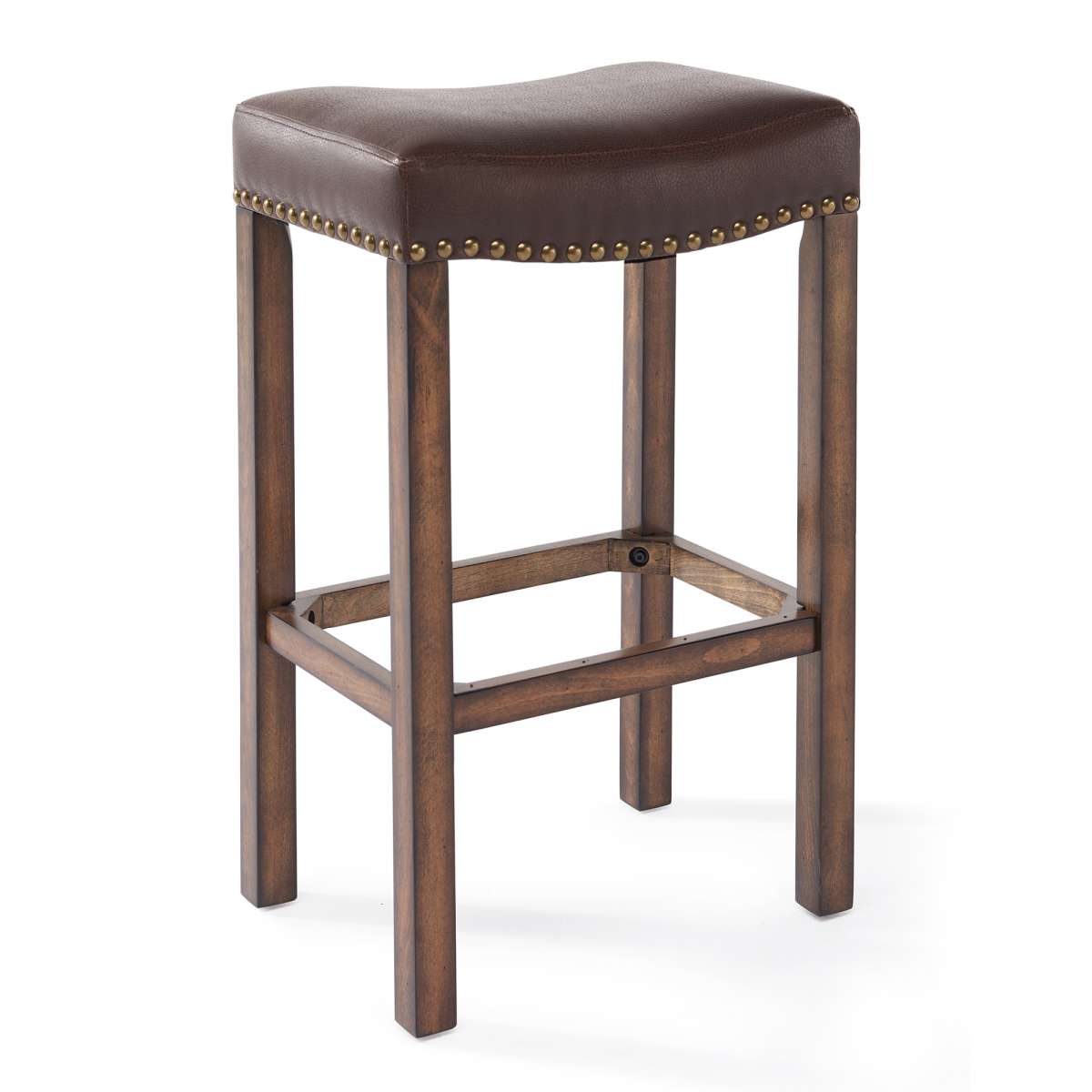 Tudor 26" Counter Height Wood Backless Barstool in Chestnut Finish and Kahlua Faux Leather By Armen Living | Bar Stools | Modishstore - 2