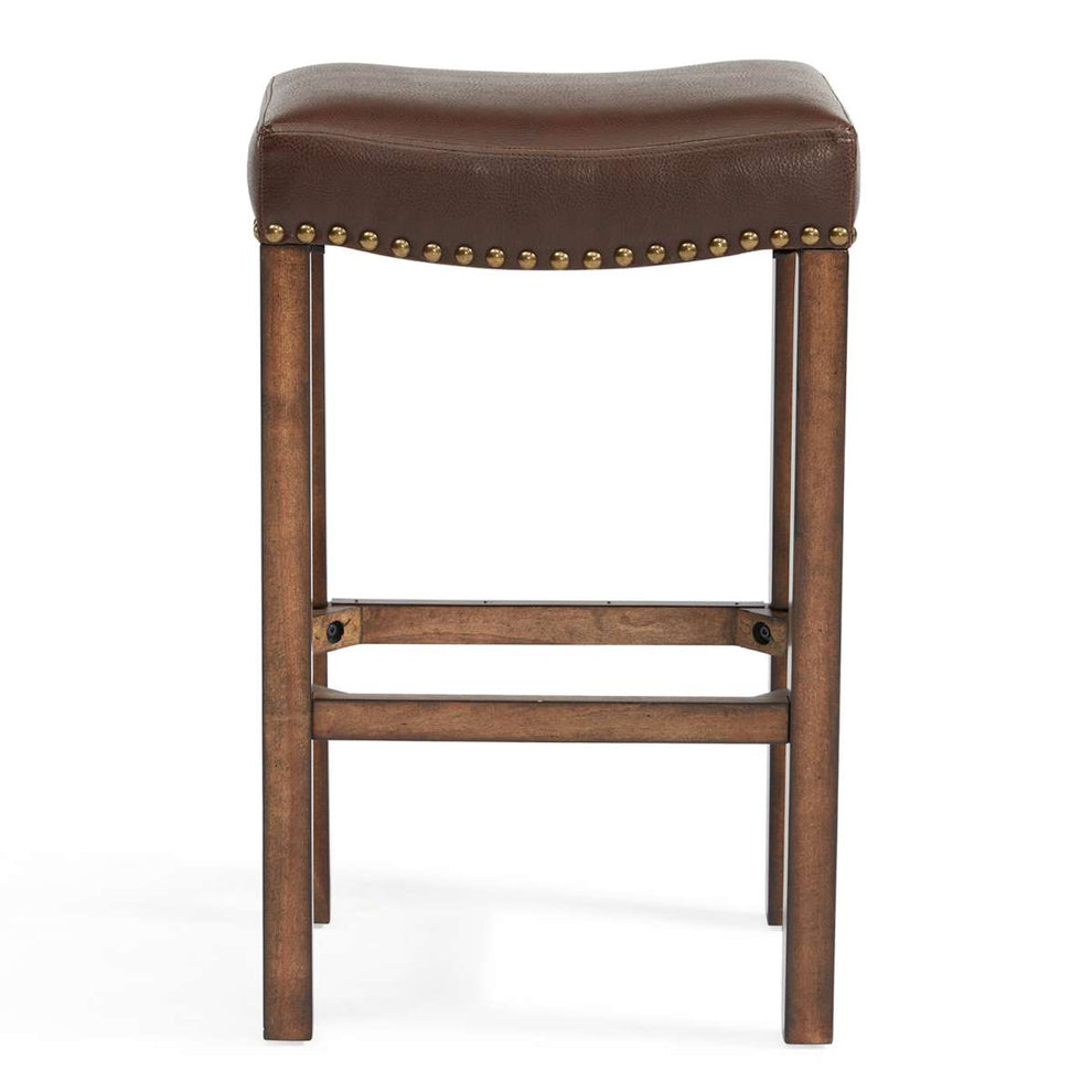 Tudor 26" Counter Height Wood Backless Barstool in Chestnut Finish and Kahlua Faux Leather By Armen Living | Bar Stools | Modishstore - 3