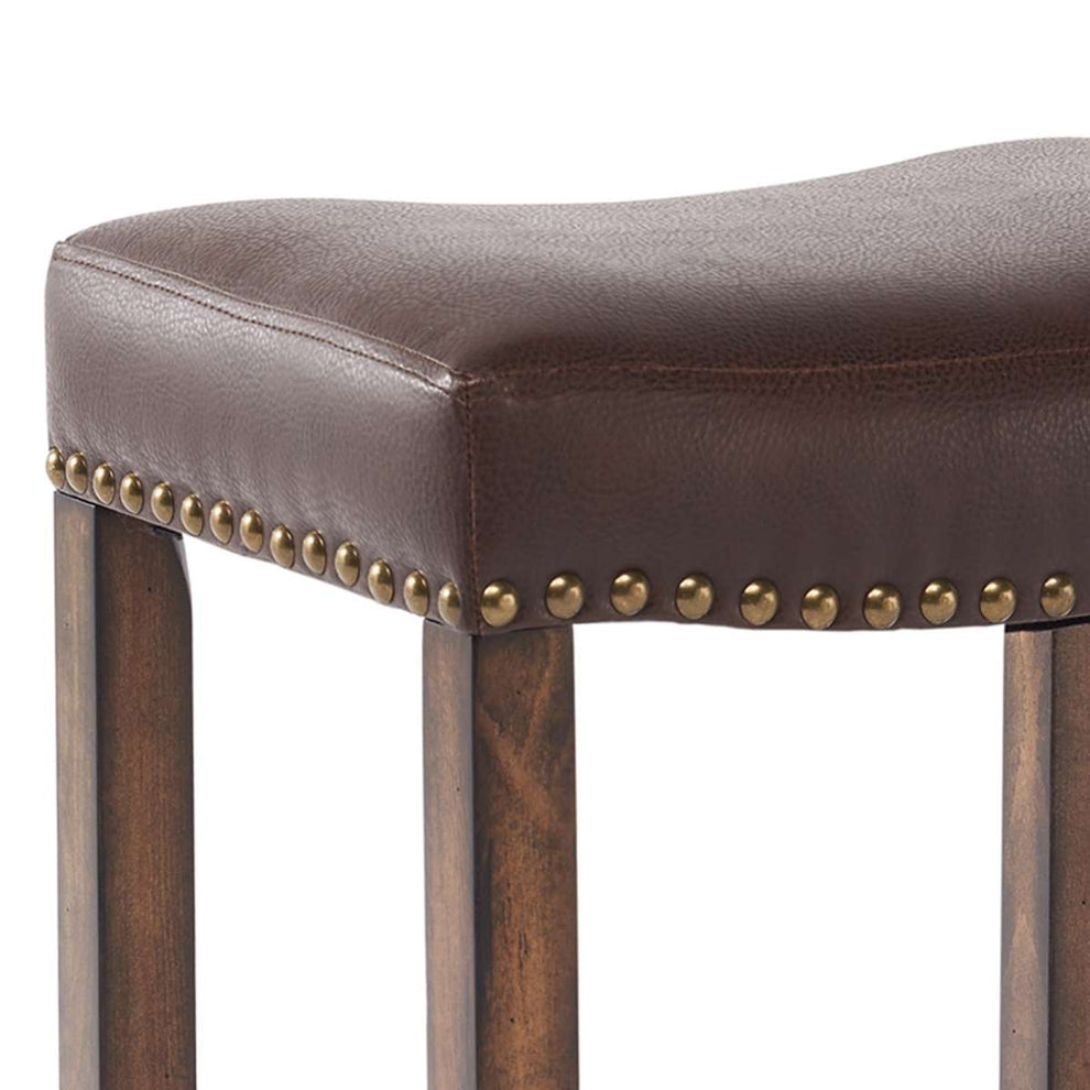 Tudor 26" Counter Height Wood Backless Barstool in Chestnut Finish and Kahlua Faux Leather By Armen Living | Bar Stools | Modishstore - 5