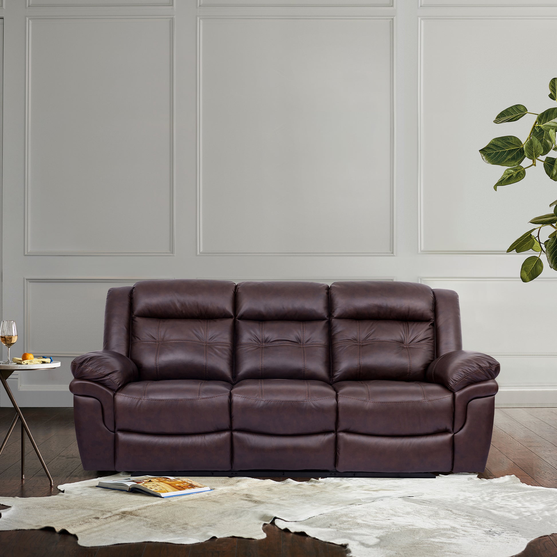 Marcel Manual Reclining Sofa in Dark Brown Leather By Armen Living | Sofas | Modishstore