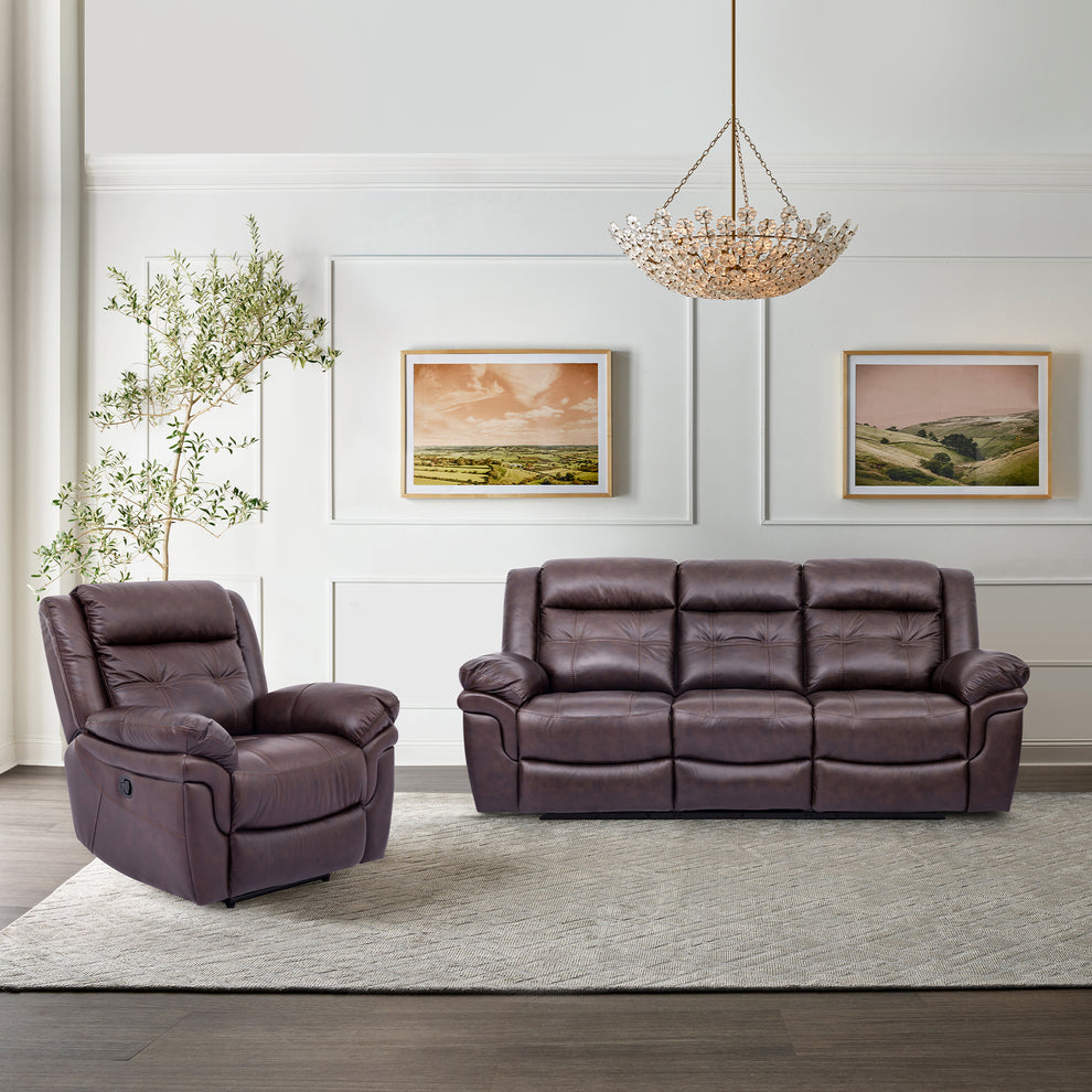 Marcel Manual Reclining Sofa in Dark Brown Leather By Armen Living | Sofas | Modishstore - 3