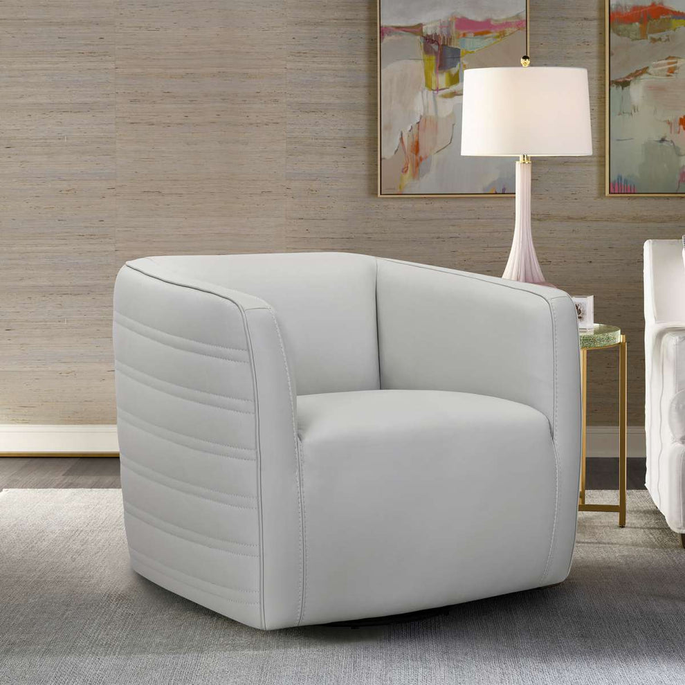 Melanie Swivel Dove Gray Genuine Leather Barrel Chair By Armen Living | Accent Chairs |  Modishstore 