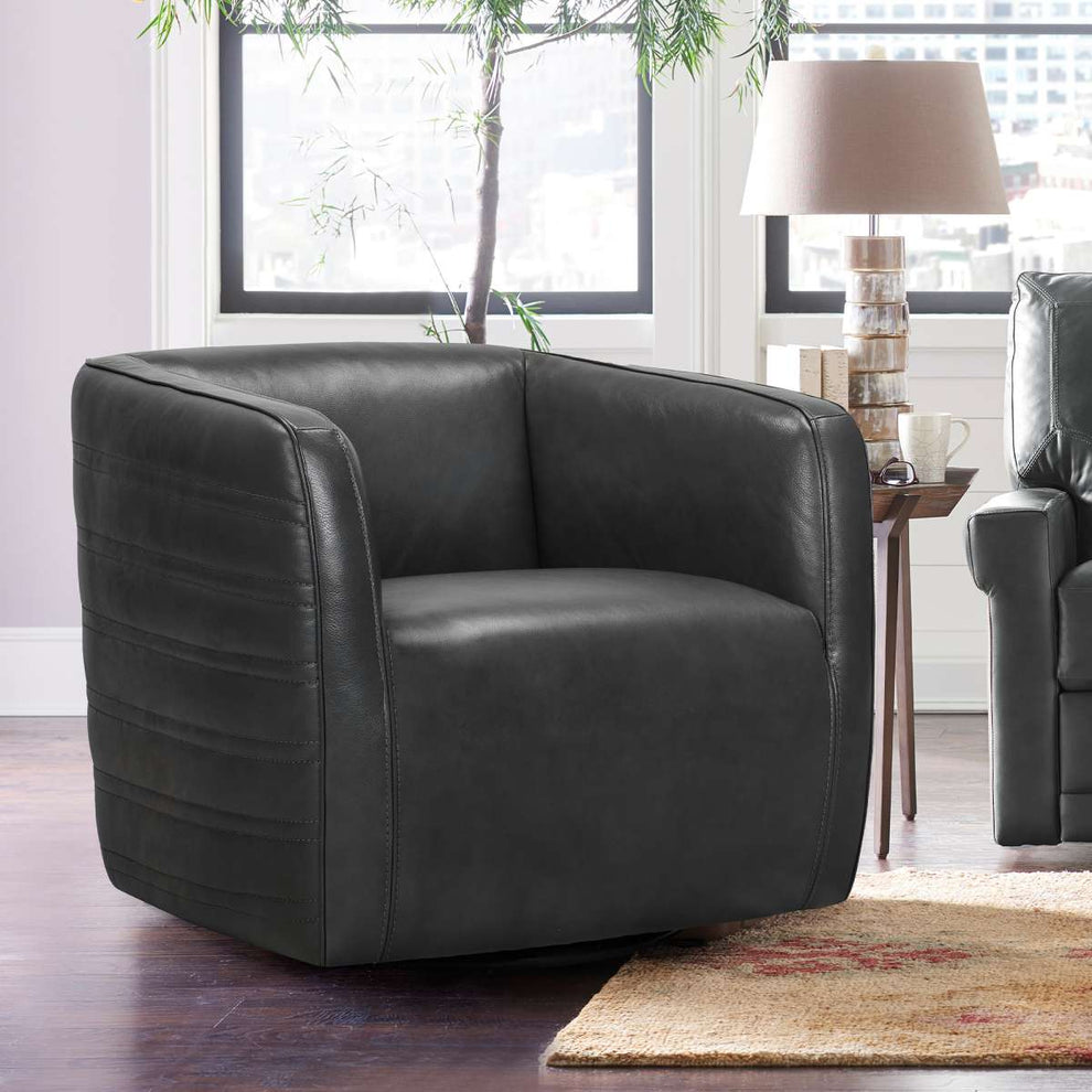 Melanie Swivel Dove Gray Genuine Leather Barrel Chair By Armen Living | Accent Chairs |  Modishstore  - 13