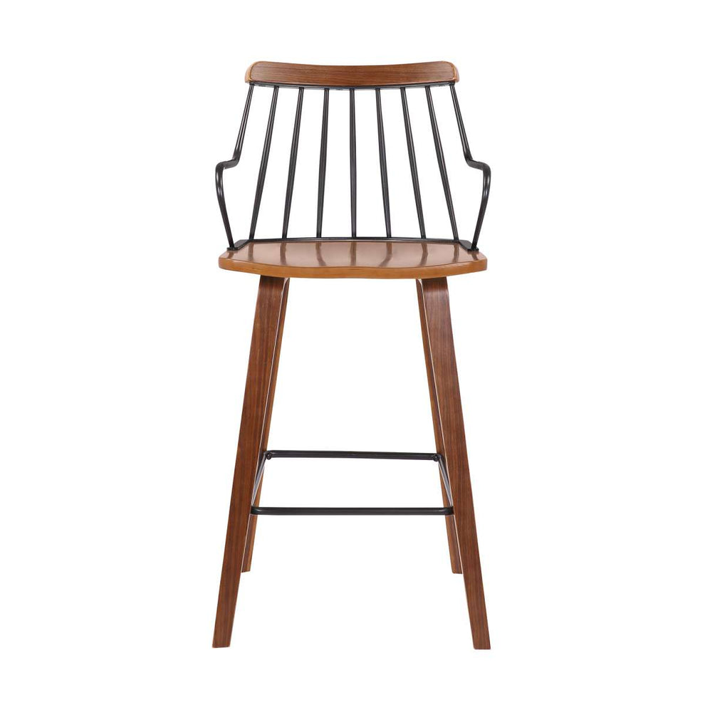 Micah Walnut and Metal Modern 26" Counter Height Bar Stool By Armen Living | Bar Stools | Modishstore - 3