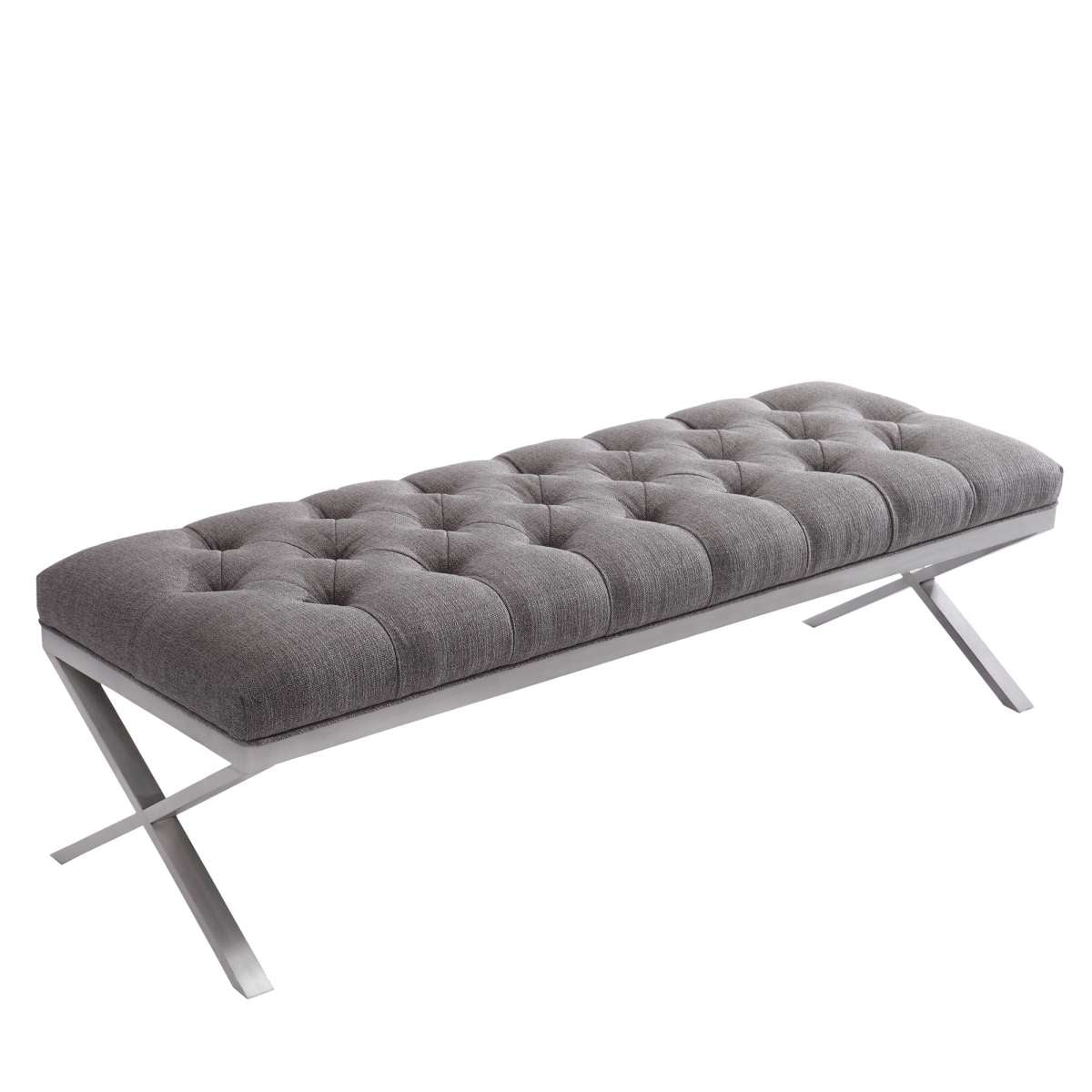 Milo Bench in Brushed Stainless Steel finish with Gray Fabric By Armen Living | Benches | Modishstore - 2