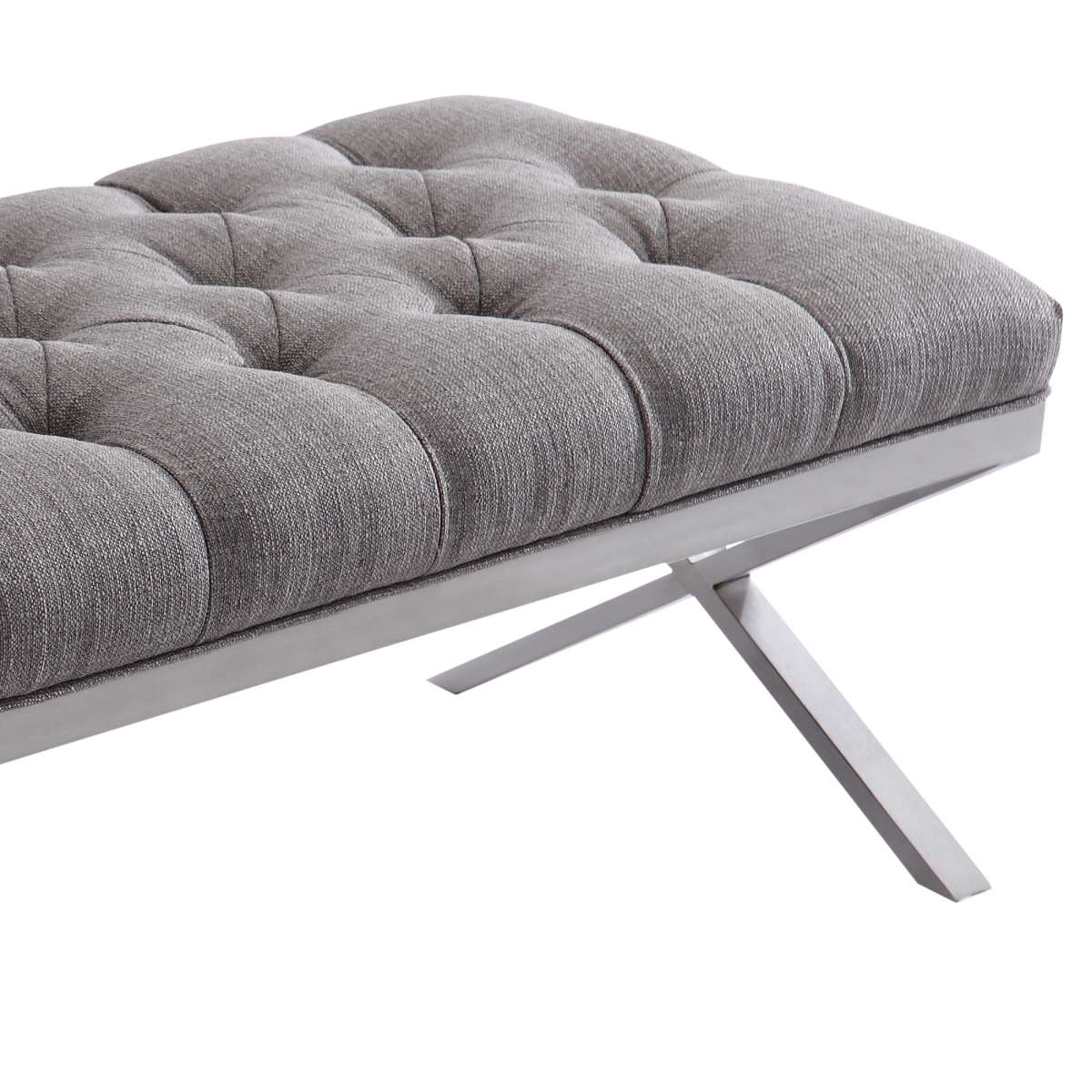 Milo Bench in Brushed Stainless Steel finish with Gray Fabric By Armen Living | Benches | Modishstore - 4