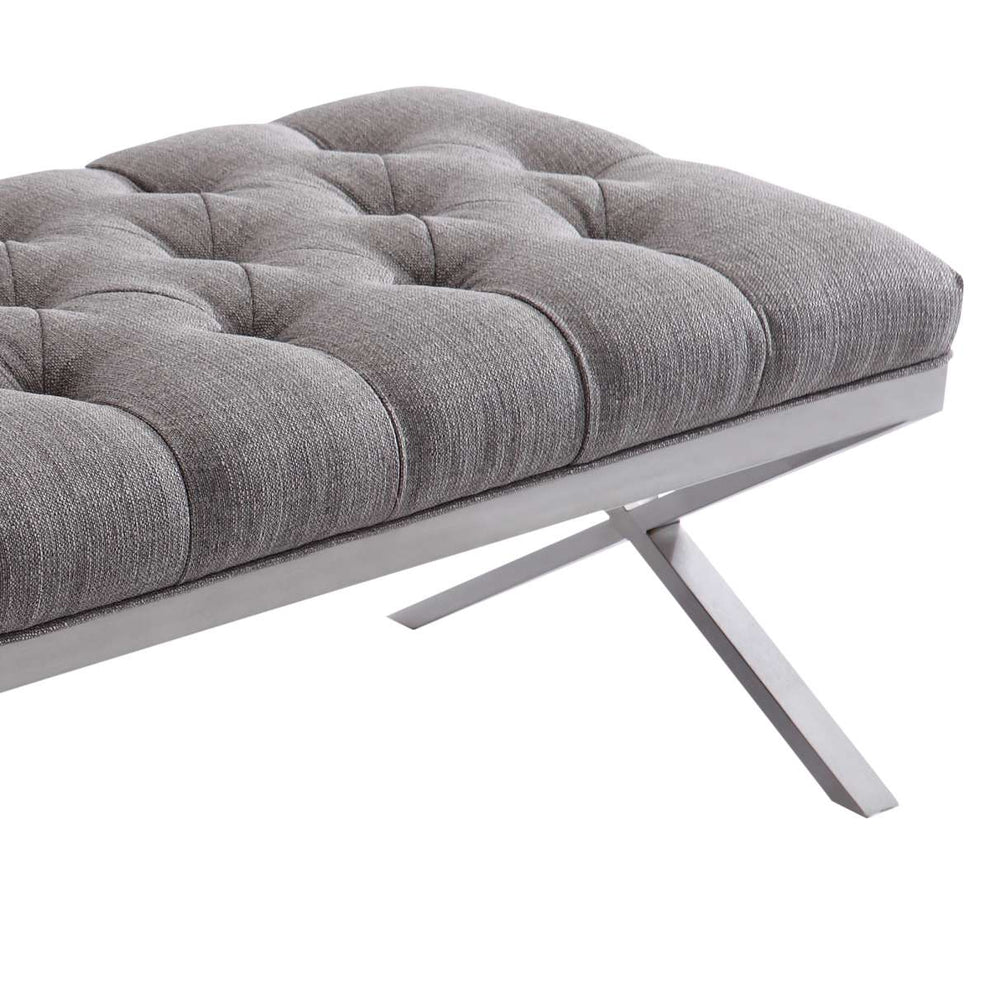 Milo Bench in Brushed Stainless Steel finish with Gray Fabric By Armen Living | Benches | Modishstore - 4
