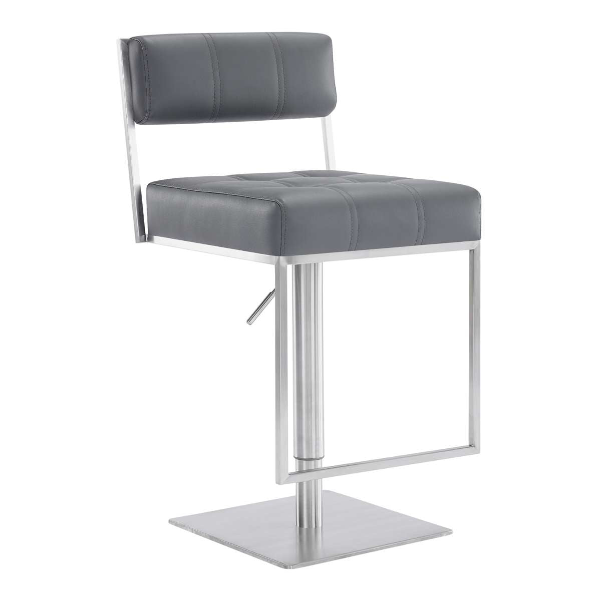 Michele Swivel Adjustable Height Grey Faux Leather and Brushed Stainless Steel Bar Stool By Armen Living | Bar Stools | Modishstore - 2