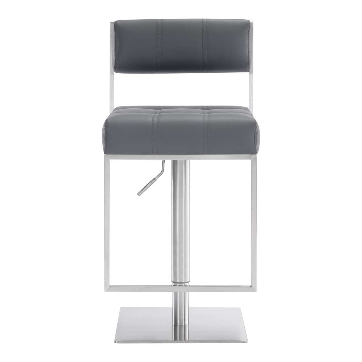 Michele Swivel Adjustable Height Grey Faux Leather and Brushed Stainless Steel Bar Stool By Armen Living | Bar Stools | Modishstore - 3