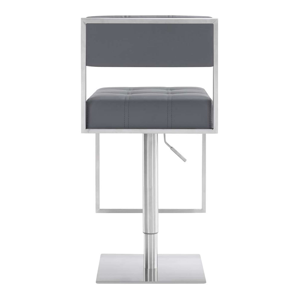 Michele Swivel Adjustable Height Grey Faux Leather and Brushed Stainless Steel Bar Stool By Armen Living | Bar Stools | Modishstore - 4