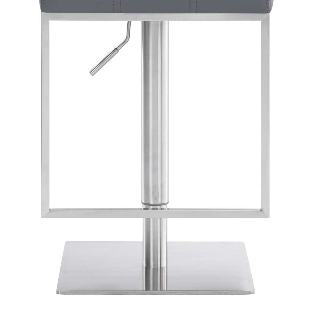 Michele Swivel Adjustable Height Grey Faux Leather and Brushed Stainless Steel Bar Stool By Armen Living | Bar Stools | Modishstore - 6