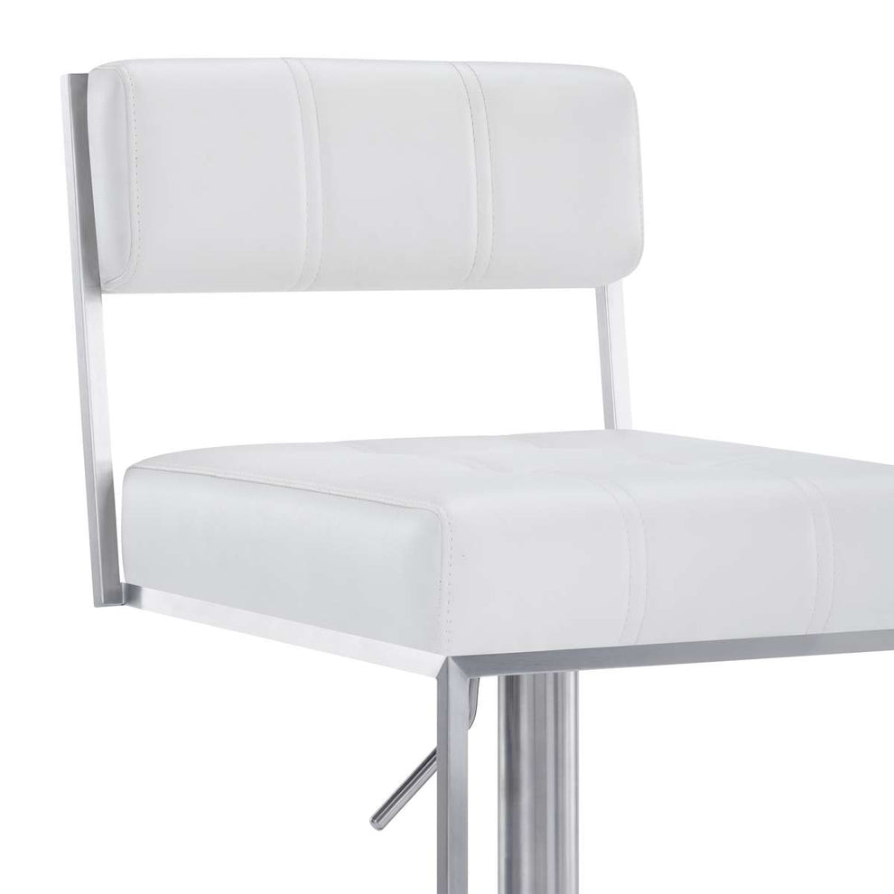Michele Swivel Adjustable Height Grey Faux Leather and Brushed Stainless Steel Bar Stool By Armen Living | Bar Stools | Modishstore - 12