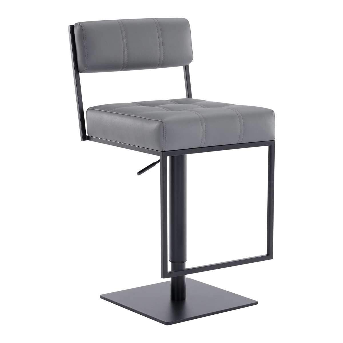 Michele Swivel Adjustable Height Grey Faux Leather and Black Metal Bar Stool By Armen Living | Bar Stools | Modishstore - 2