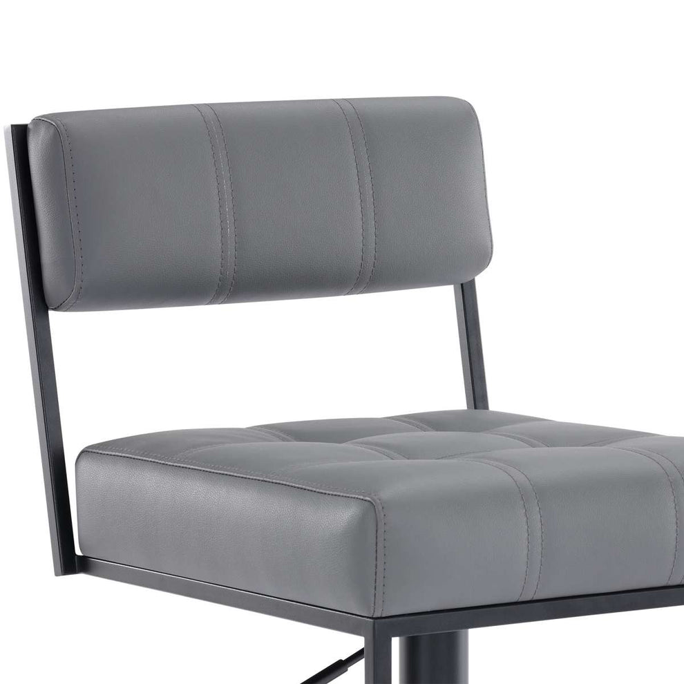 Michele Swivel Adjustable Height Grey Faux Leather and Black Metal Bar Stool By Armen Living | Bar Stools | Modishstore - 4