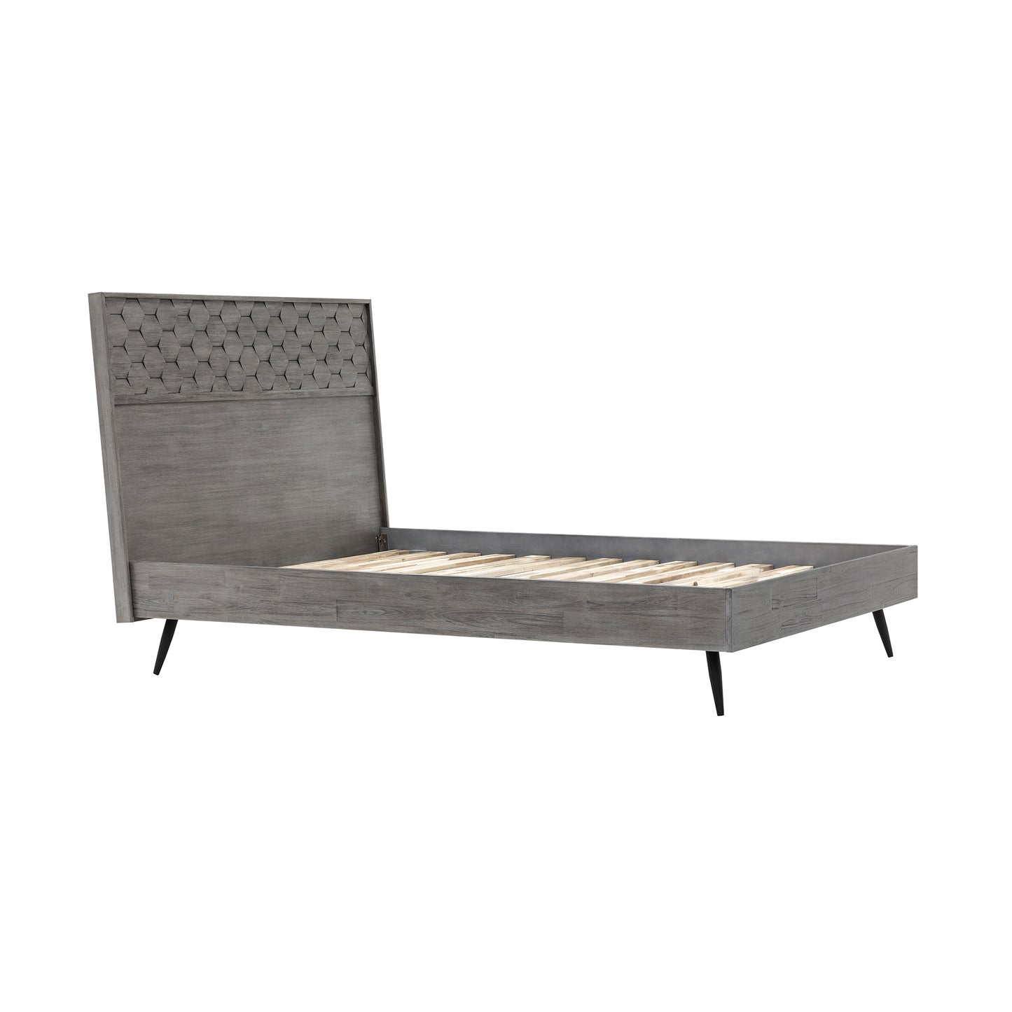 Makena King Platform Frame Bed in Grey Acacia Wood By Armen Living | Beds | Modishstore - 4