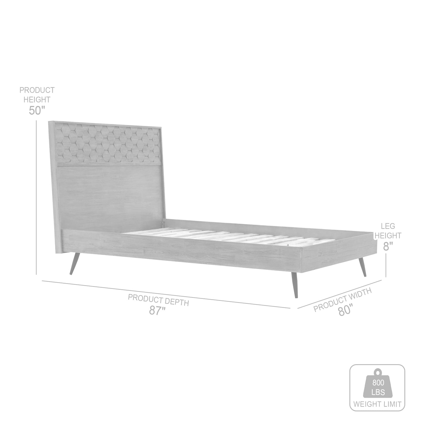 Makena King Platform Frame Bed in Grey Acacia Wood By Armen Living | Beds | Modishstore - 7