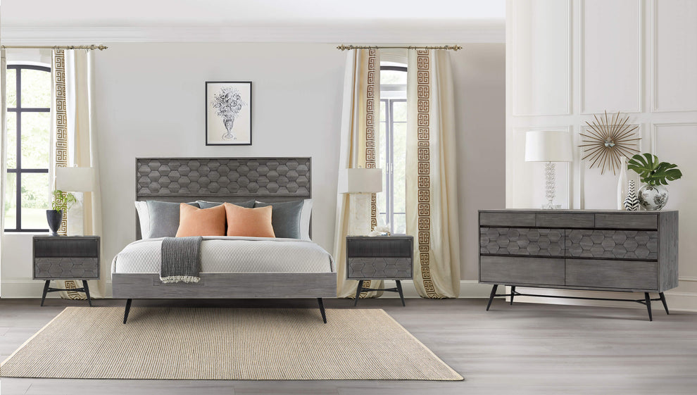 Makena King Platform Frame Bed in Grey Acacia Wood By Armen Living | Beds | Modishstore - 3