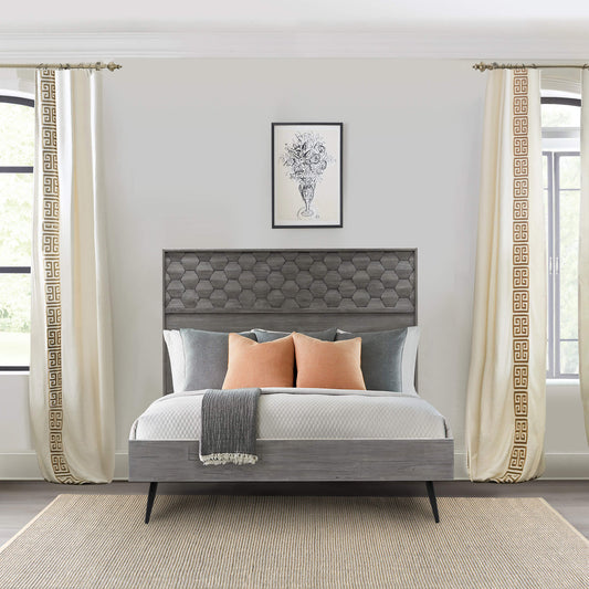 Makena Queen Platform Bed Frame in Grey Acacia Wood By Armen Living | Beds | Modishstore