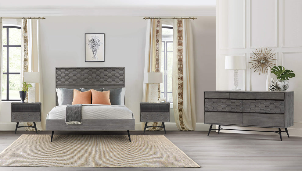 Makena Queen Platform Bed Frame in Grey Acacia Wood By Armen Living | Beds | Modishstore - 3