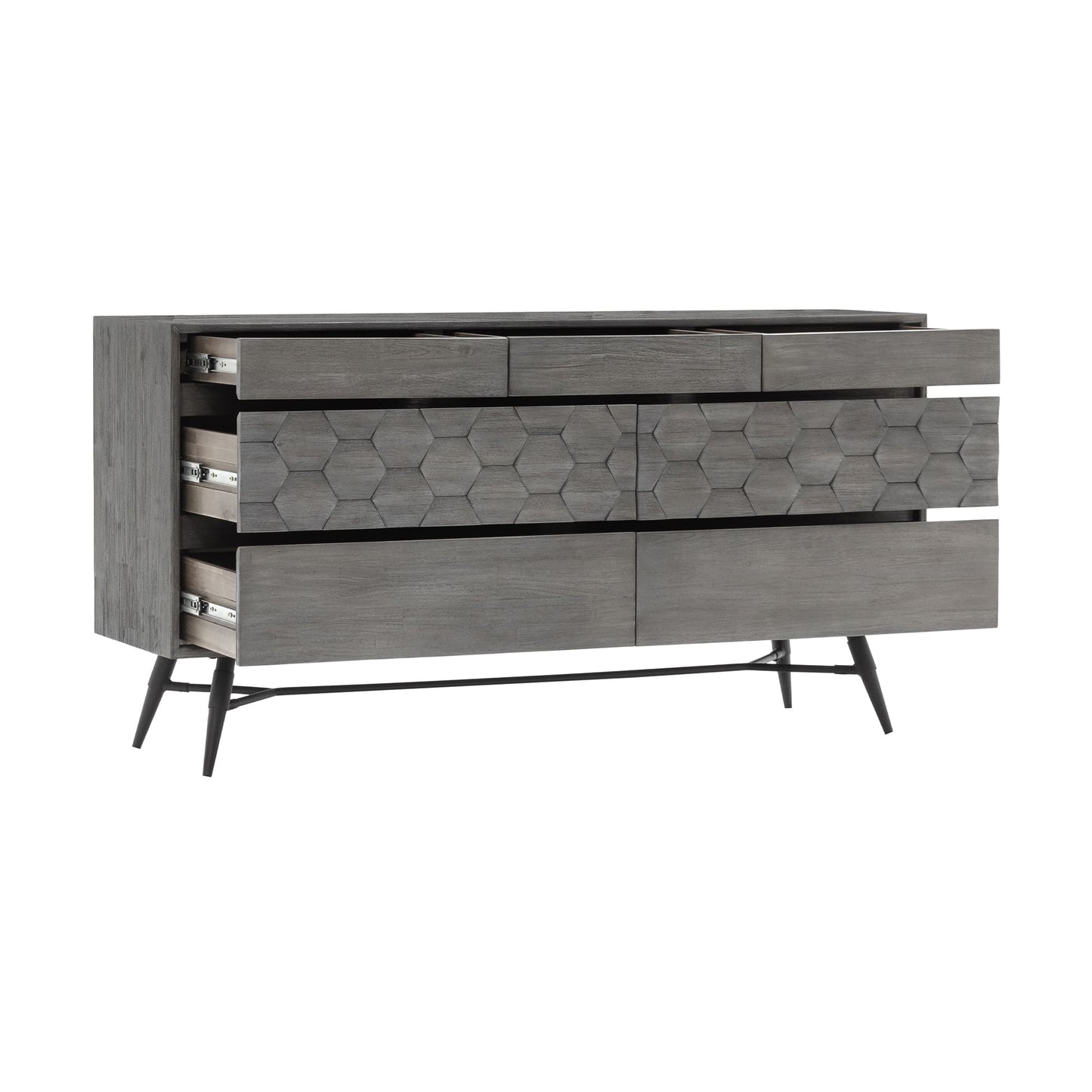 Makena 6 Drawer Dresser in Grey Acacia Wood By Armen Living | Dressers | Modishstore - 5