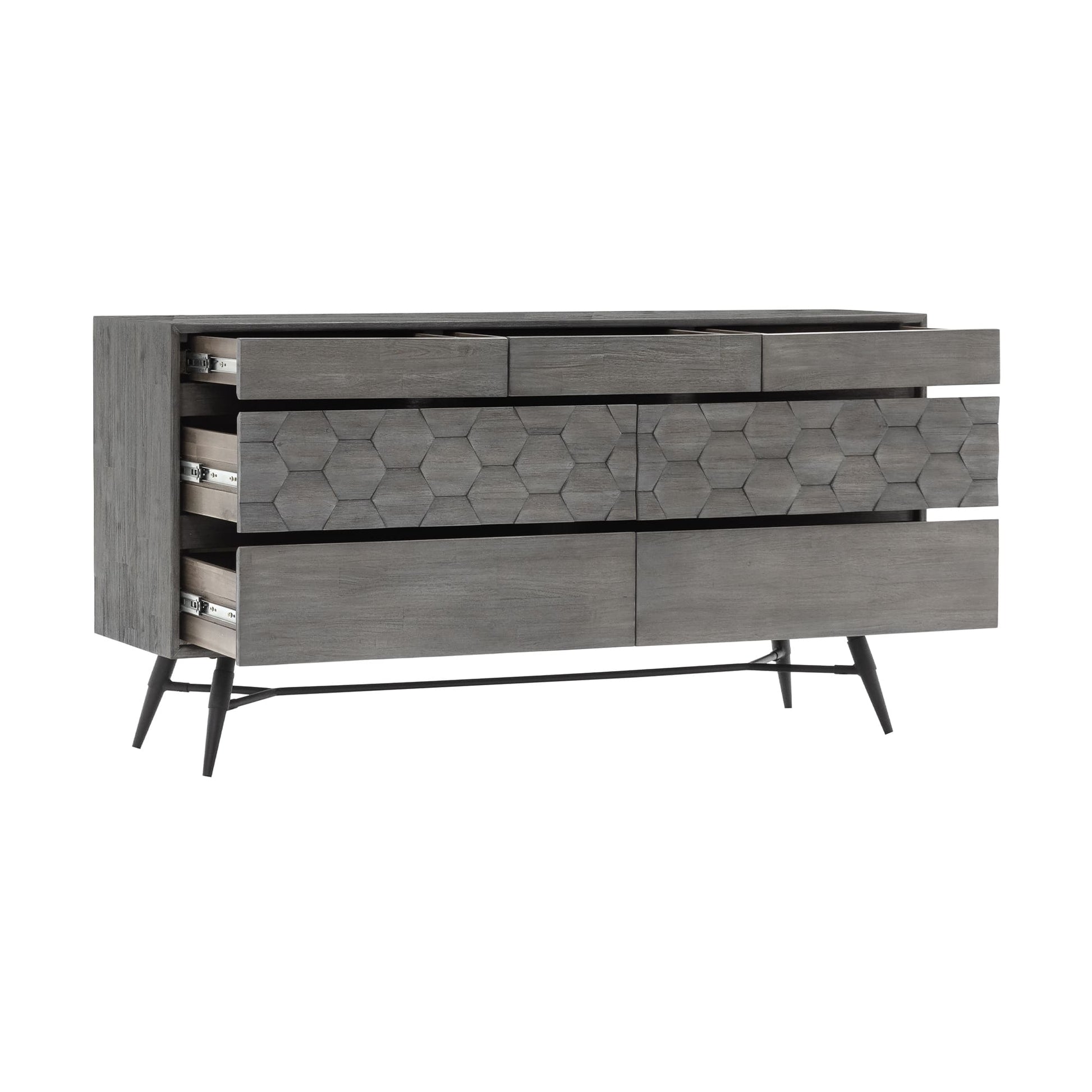 Makena 6 Drawer Dresser in Grey Acacia Wood By Armen Living | Dressers | Modishstore - 5