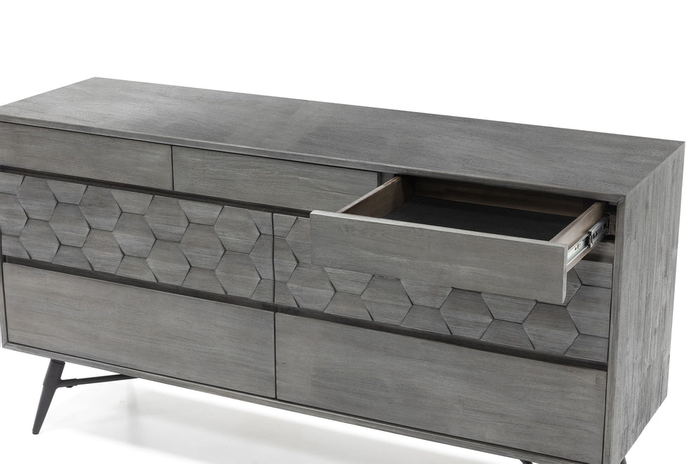 Makena 6 Drawer Dresser in Grey Acacia Wood By Armen Living | Dressers | Modishstore - 7