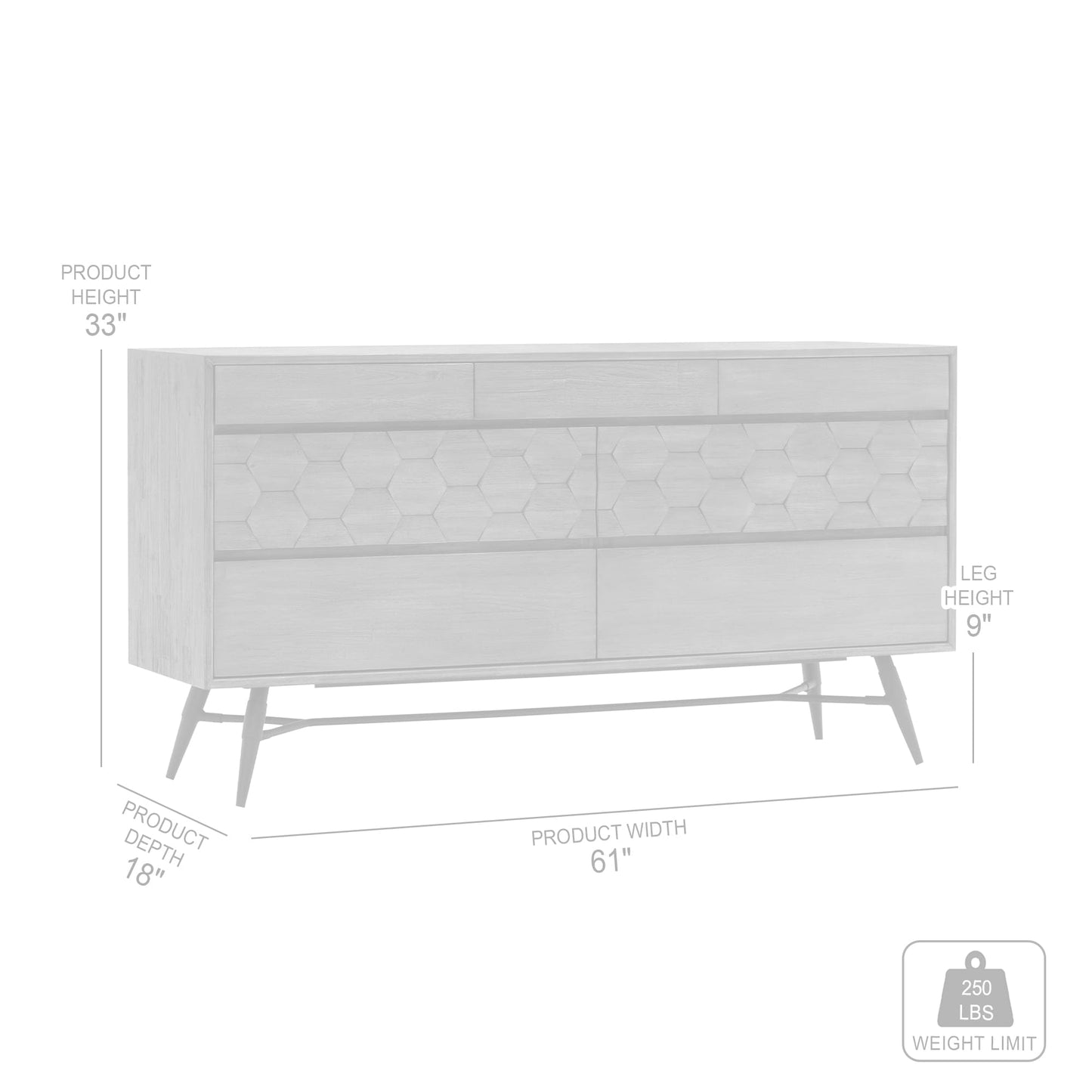 Makena 6 Drawer Dresser in Grey Acacia Wood By Armen Living | Dressers | Modishstore - 9