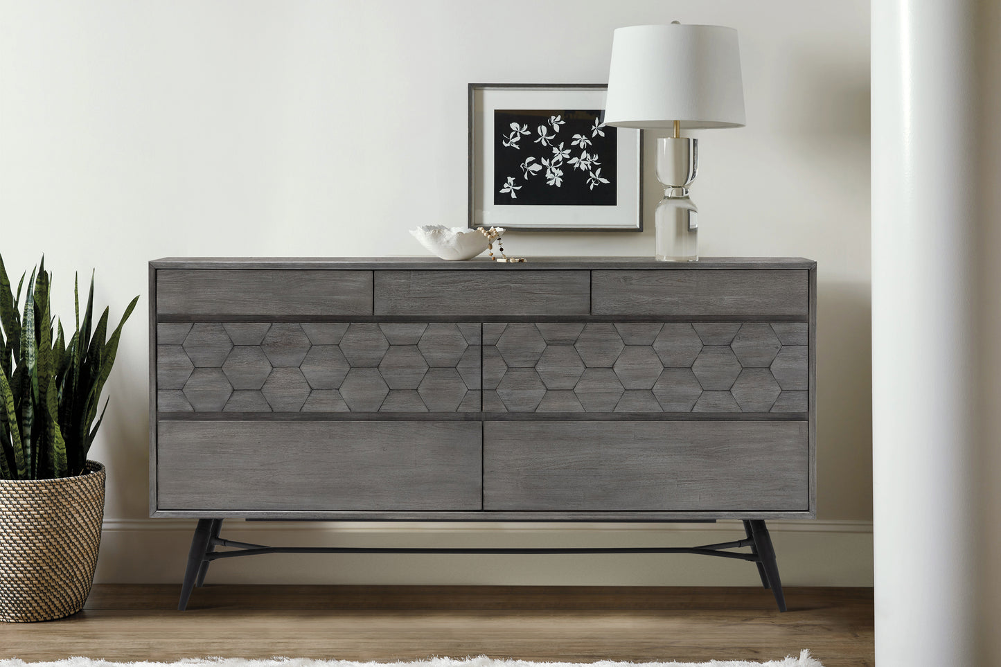 Makena 6 Drawer Dresser in Grey Acacia Wood By Armen Living | Dressers | Modishstore